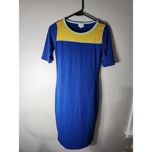 LuLaRoe Women's Bodycon Pencil Julia‎ Dress XXS blue yellow Stretch retro colors